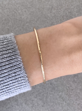 14k注金开口锤面手镯可调不掉色