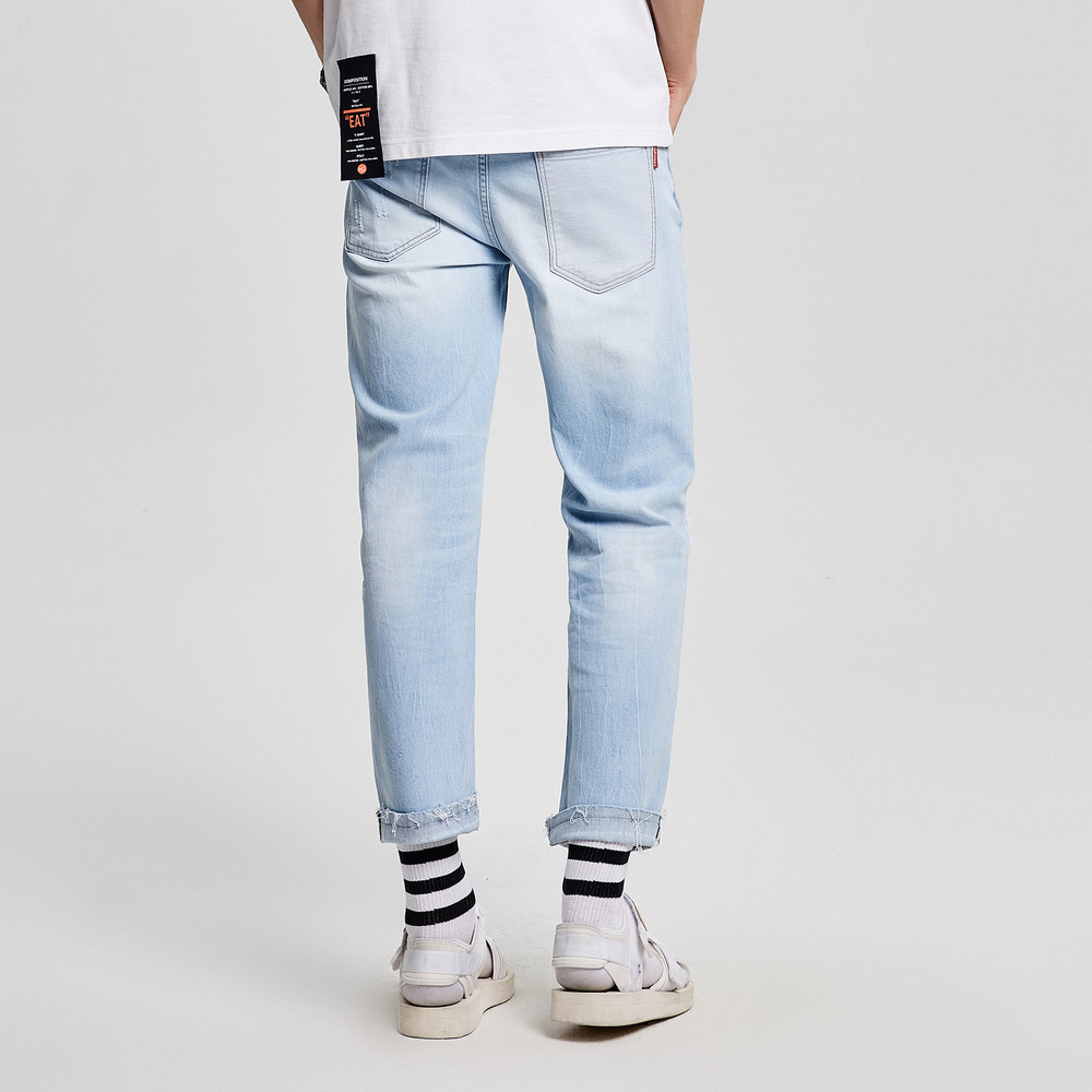 马克华菲2018夏季男撞色破洞牛仔裤 马克华菲outlets店牛仔裤