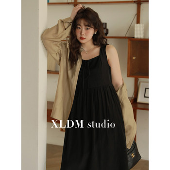 Xiaoli plus size ຂອງແມ່ຍິງ Tencel texture drawstring fat mm summer vest dress ວ່າງຊື່ sleeveless dress