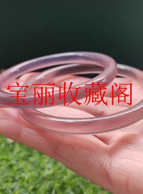 轻奢淡雅灰紫玉髓圆条手镯细圆条烟灰紫玛瑙叮当美人玉镯高级女款