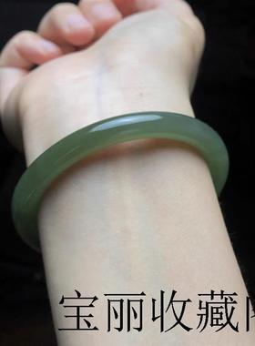 新疆和田玉青玉圆条手镯湖水绿叮当镯细条镯子天然玉石且末蓝玉镯