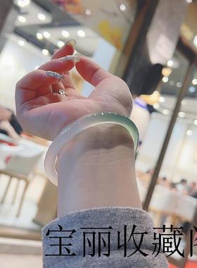 半山半水渐变透亮冰种玛瑙色手镯细圆条玉髓美人镯叮当镯女百搭款