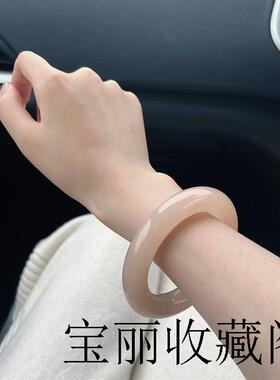 高端和田玉青海料精选藕粉色玉镯胖圆条手镯新疆玉石镯子送亲友礼