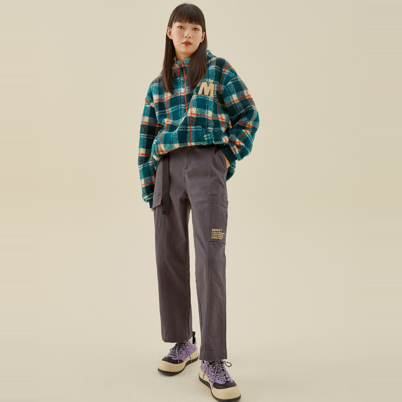 美特斯邦威高腰直筒女工装裤棉布裤 美特斯邦威outlets店休闲裤