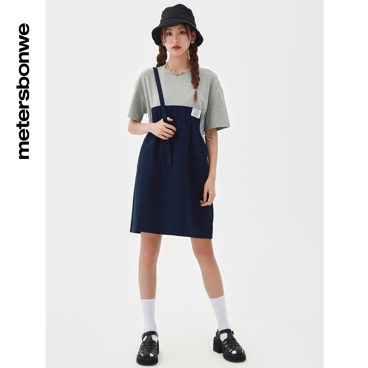 美特斯邦威单边背带春夏收腰连衣裙 美特斯邦威outlets店连衣裙