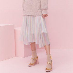 美特斯邦威半身裙女2020新款春秋时尚不规则ins潮炫彩百褶半裙女