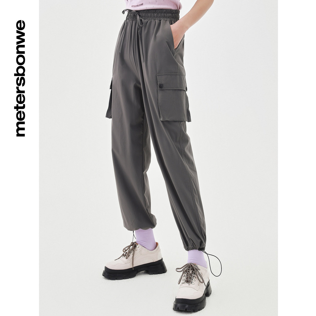 美特斯邦威弹力春夏立体高腰运动裤 美特斯邦威outlets店休闲裤