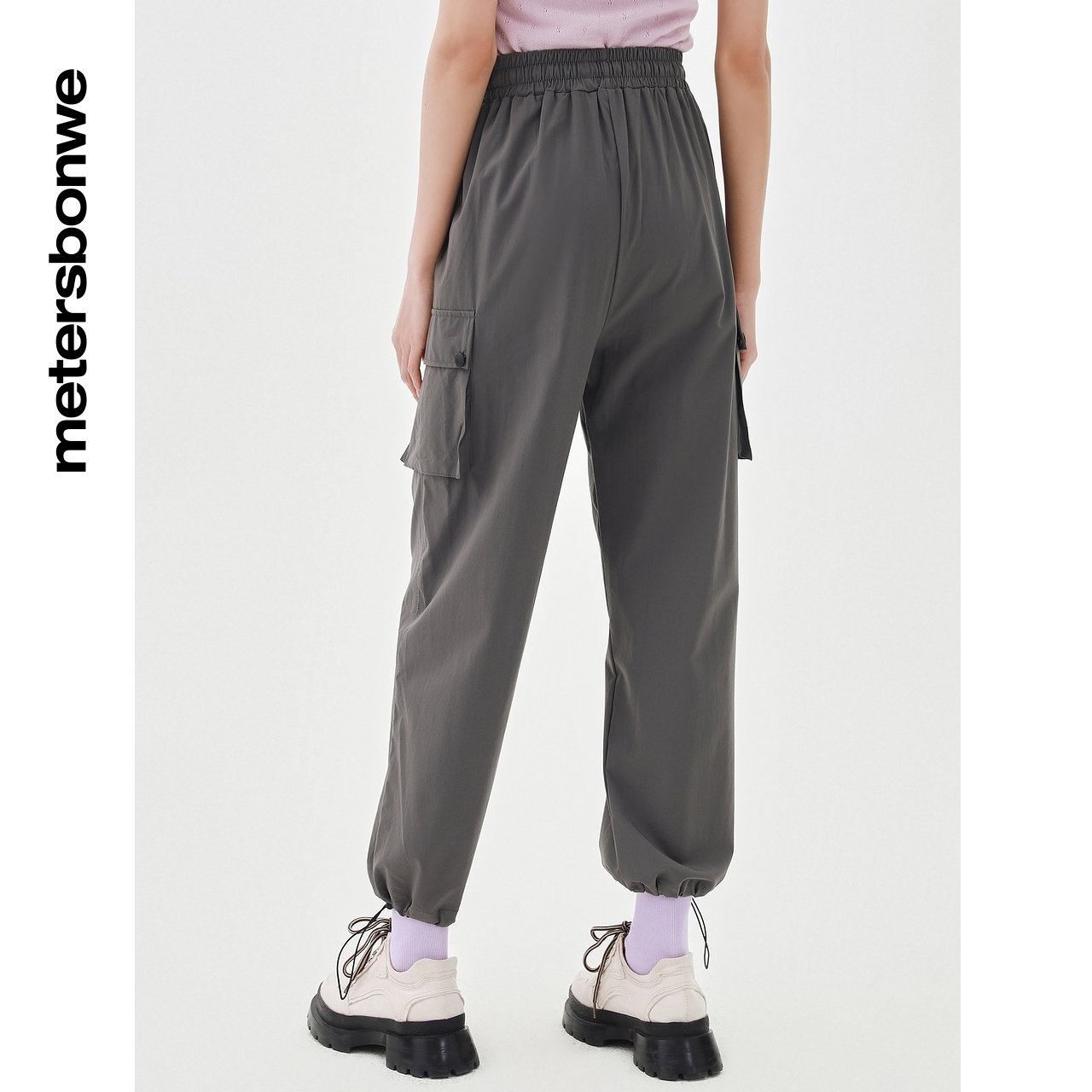 美特斯邦威弹力春夏立体高腰运动裤 美特斯邦威outlets店休闲裤