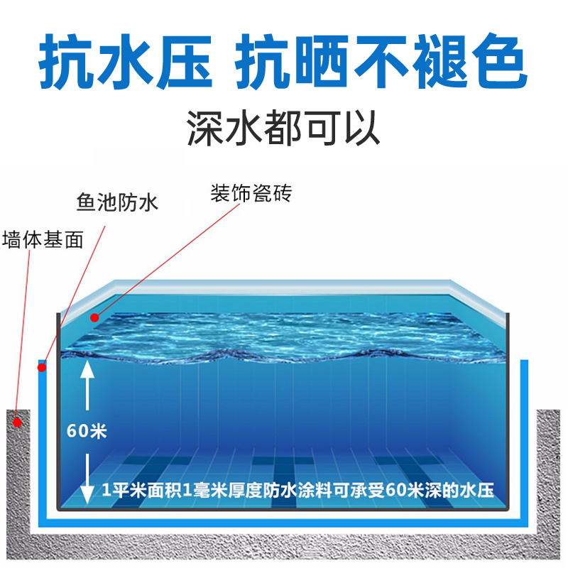 鱼池防水涂料水池鱼缸长期泡水胶户外游泳池补漏漆防水堵漏专用胶