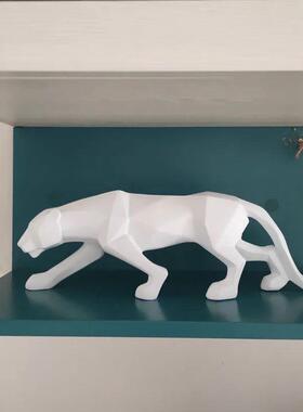 Large Size Panther Statue Animal Figurine Abstract Geometric