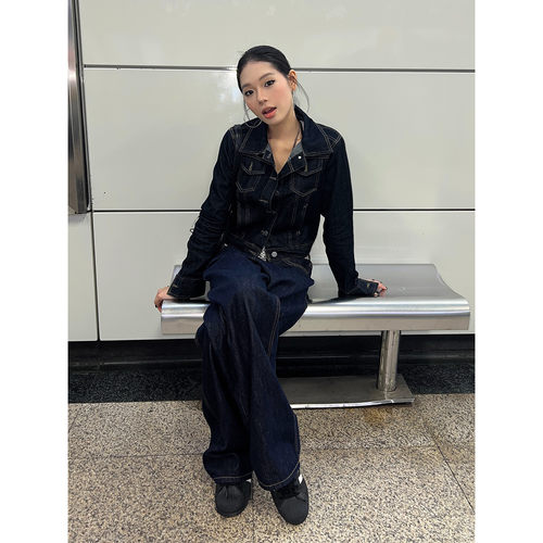F383 2026美式复古原牛百搭宽松阔腿A字cleanfit牛仔长裤男女ins - 图0