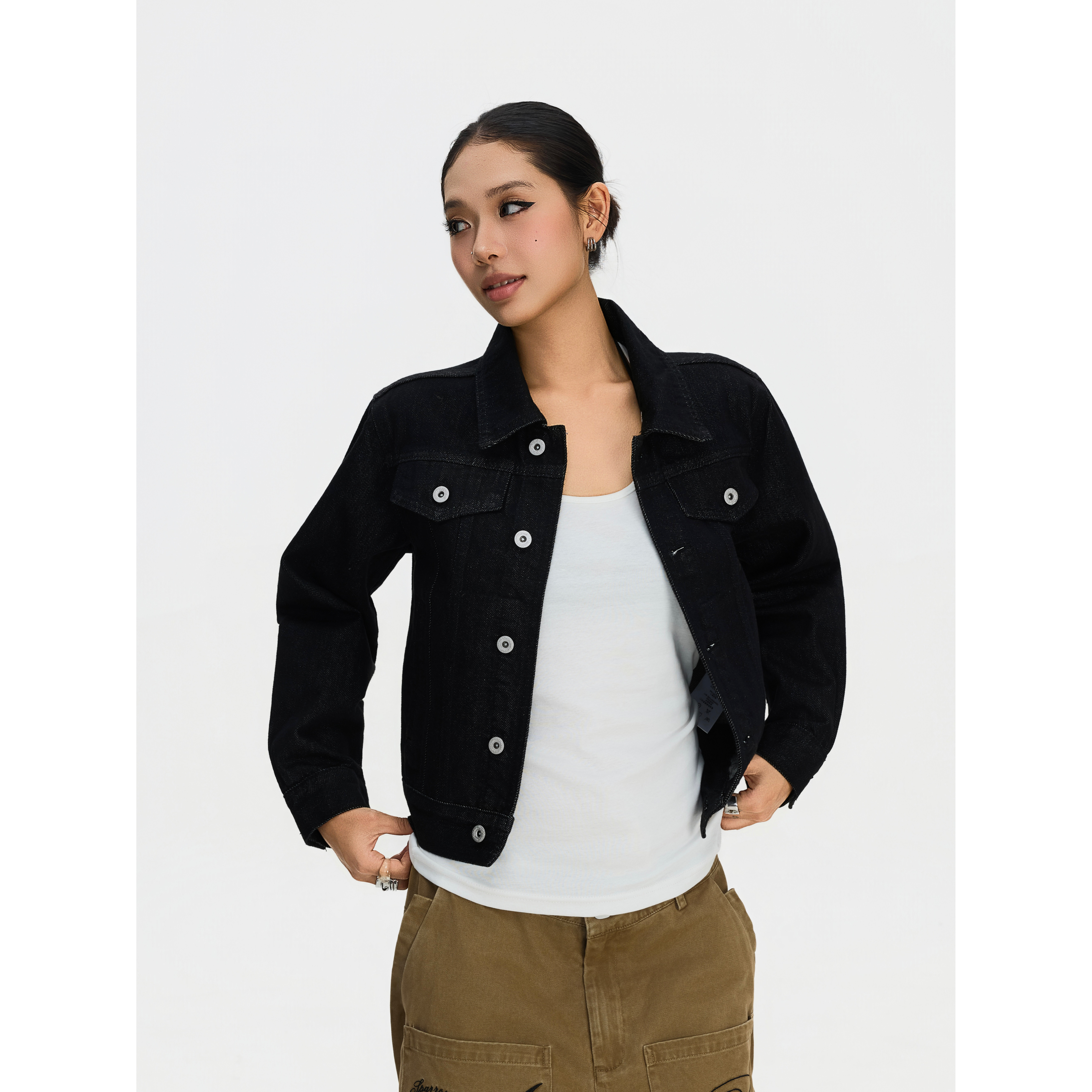 F383 美式复古牛仔原色宽松外套男女纯色休闲百搭翻领短款夹克ins,淘宝优惠券,粉丝福利购,淘宝优惠卷