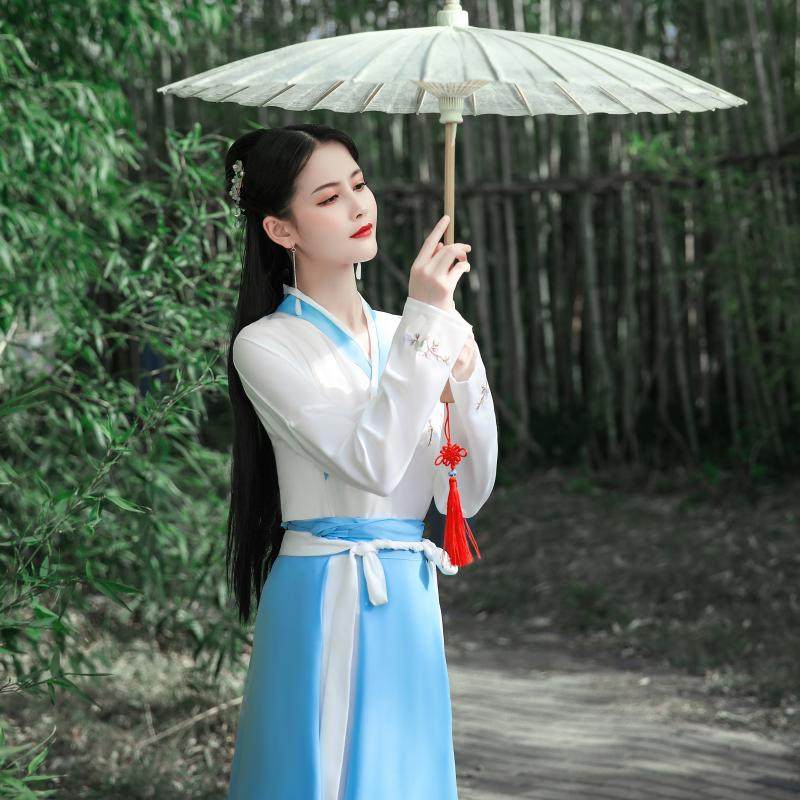 原创正品汉服女中国风交领齐腰裙古风汉元素日常春夏清新套装学生_虎窝淘