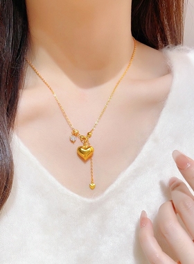 金店同款古法拉丝爱心跑环流苏项链桃心小滴溜锁骨链轻奢百搭送礼