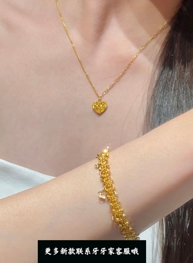 新中式轻奢风古法24k手工拉丝爱心方糖项链ab链条方糖耳钉套装