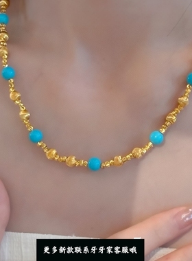 新中式仿蓝松5g硬金法式轻奢拉丝亮闪猫眼项链爱心五角星项链