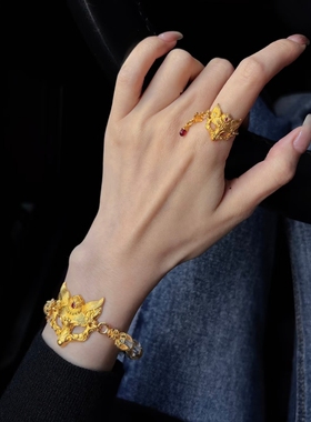 金店同款古法澜焰狐面戒指錾刻新中式狐狸面具祥瑞指环送女友礼物