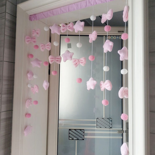 可爱少女心kt猫玫红蝴蝶结门帘卧室装饰帘隔断帘免打孔挂帘 - 图3