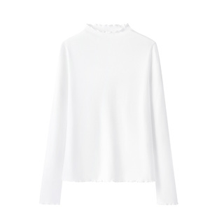 One More白色木耳半高领打底衫女2025新款S码