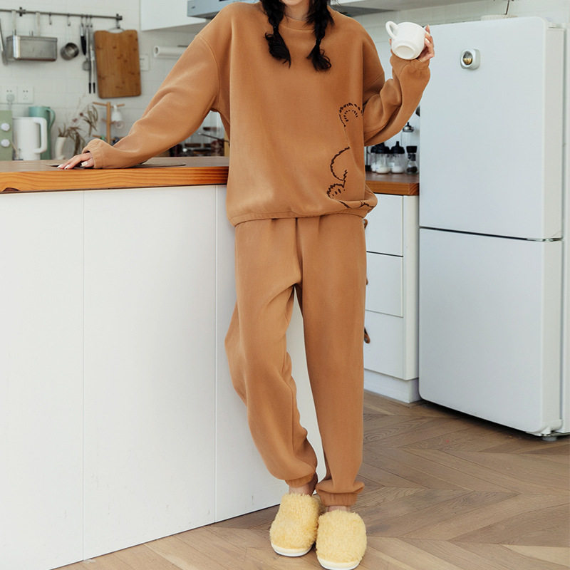 加绒加厚睡衣套装圆领珊瑚绒家居服 艳润睡衣/家居服套装