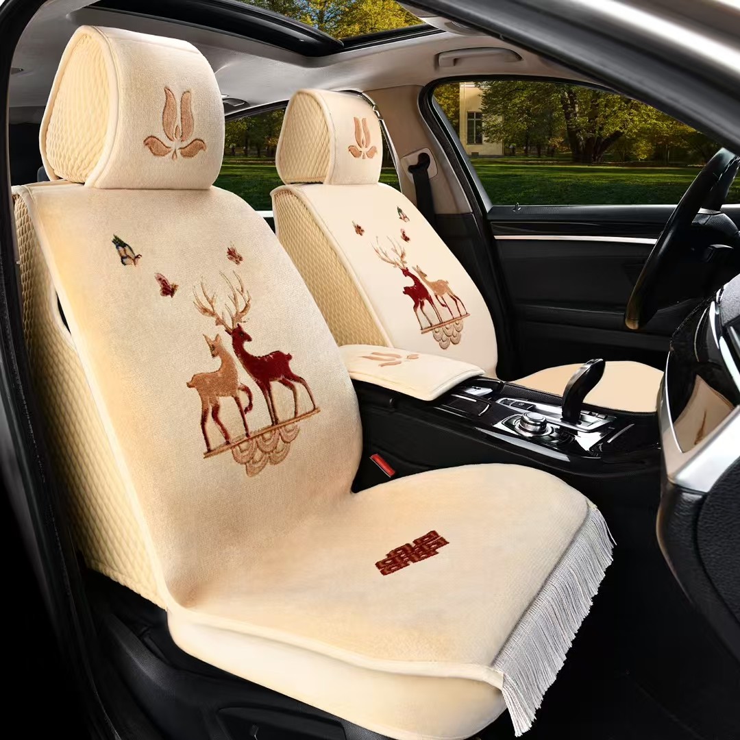 纯羊毛羊绒四季全包围通用地毯式汽车坐垫座套冬季短毛绒藏式车垫