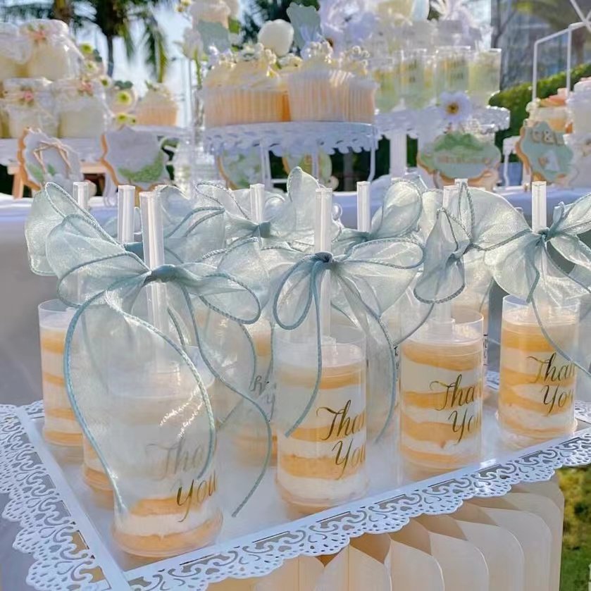 甜蜜订婚婚礼白系布丁蕾丝布甜品台酸奶布丁杯绑花装饰烘焙插件