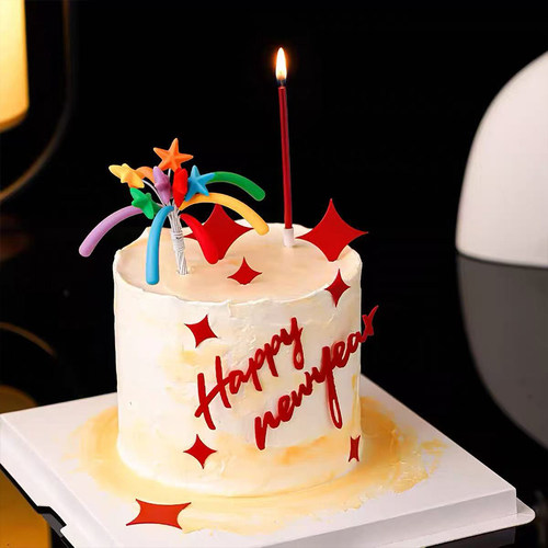 2026软胶多彩礼花火花蛋糕装饰插件英文新年快乐亚克力装扮配件 - 图3