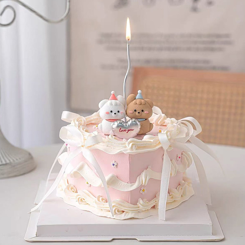 2.14情人节卡通情侣修狗蛋糕装饰摆件爱心love蜡烛丝带蝴蝶结装扮,淘宝优惠券,粉丝福利购,淘宝优惠卷