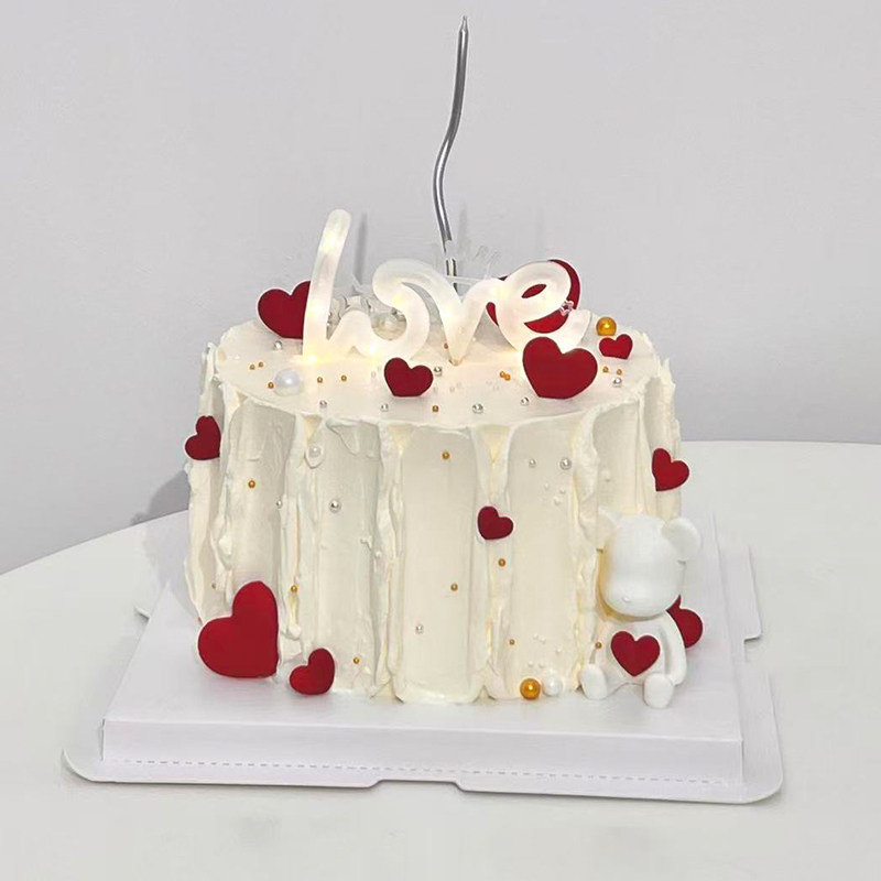 网红情人节快乐爱心小熊love灯蛋糕装饰摆件曲线蜡烛烘焙装扮插件,淘宝优惠券,粉丝福利购,淘宝优惠卷