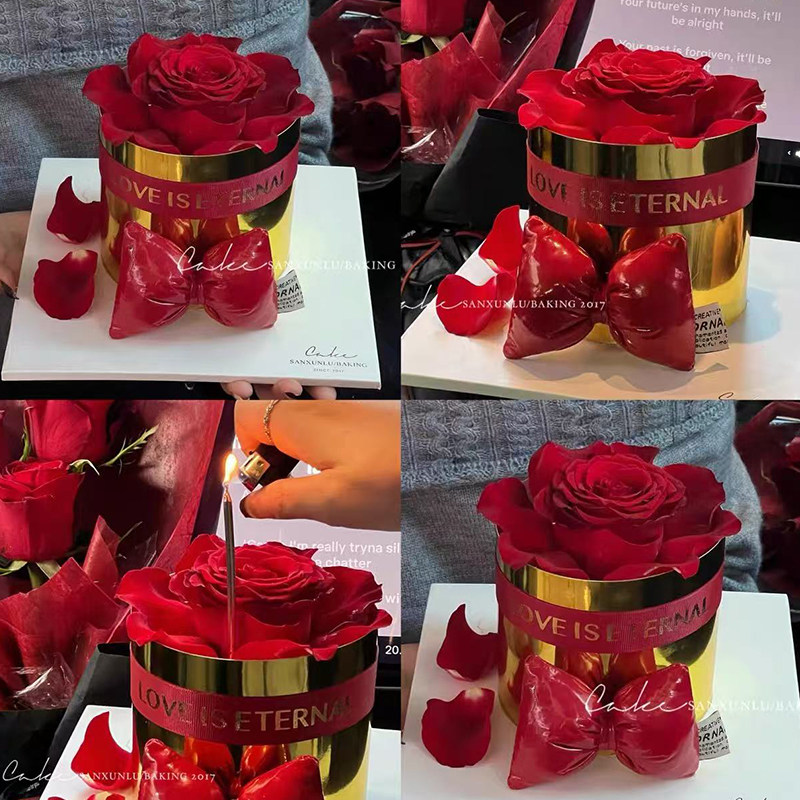 2026女神节情人节立体蝴蝶结金色围边蛋糕装饰仿真玫瑰花烘焙装扮,淘宝优惠券,粉丝福利购,淘宝优惠卷