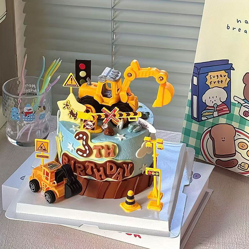 小红书同款儿童挖掘机蛋糕装饰工程车推土机吊车路障烘焙装扮摆件,淘宝优惠券,粉丝福利购,淘宝优惠卷