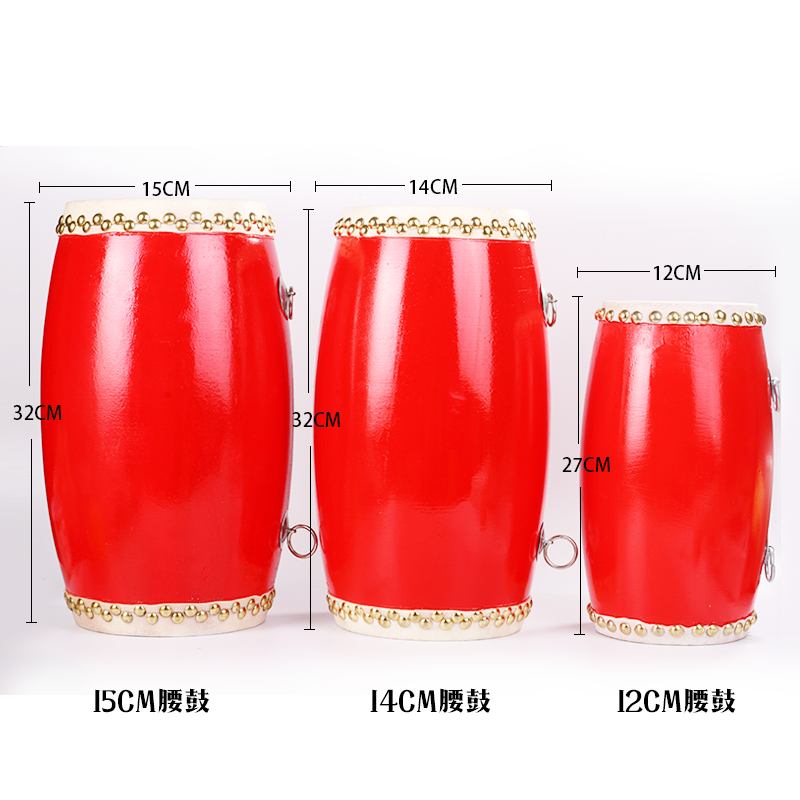 12/14/15cm成人实木腰鼓头层牛皮沥龙秧歌木质儿童幼儿园小腰鼓-图2