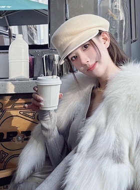 秋冬羊毛呢帽子鸭舌帽女显脸小不对称高级氛围感穿搭富家女礼帽