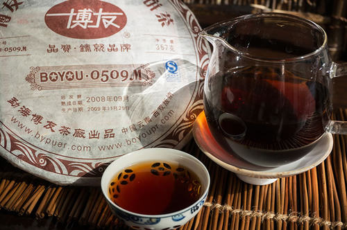 2009年勐海普洱茶熟茶饼博友0509 901批357g博友茶厂七子饼茶马寨 - 图3
