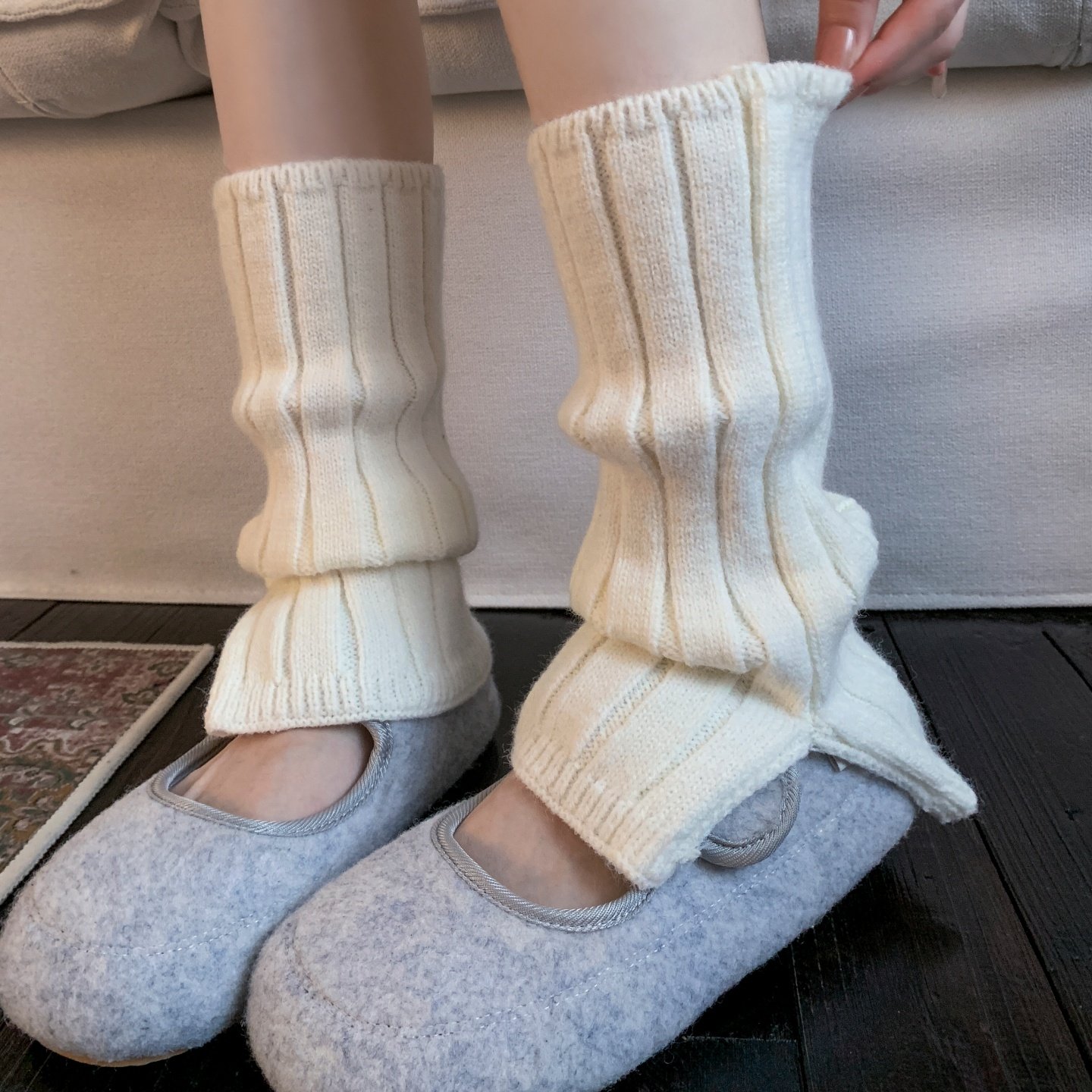 灰色袜套女秋冬加厚保暖分叉脚套JK针织小腿袜y2k配鲨鱼裤堆堆袜,淘宝优惠券,粉丝福利购,淘宝优惠卷