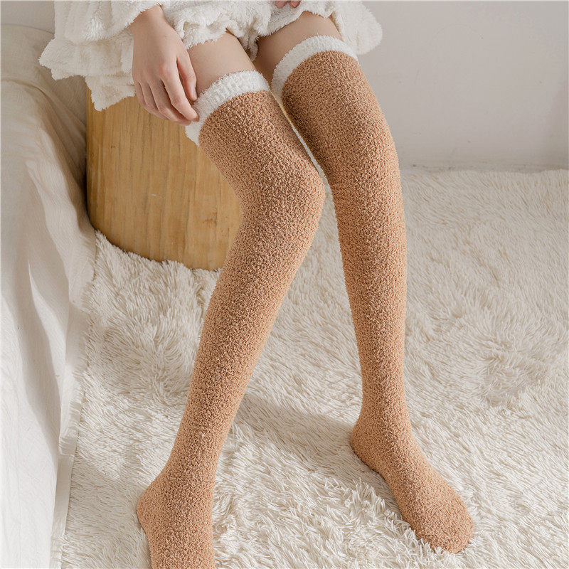 长筒过膝袜女冬季不掉毛珊瑚绒毛绒加厚月子保暖睡眠地板护膝袜套,淘宝优惠券,粉丝福利购,淘宝优惠卷