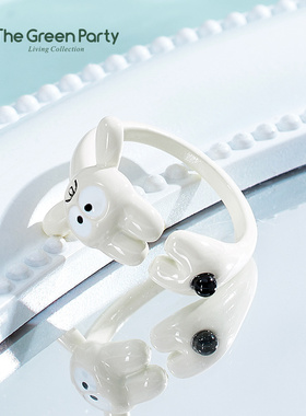 TheGreenParty萌趣小狗开口戒指