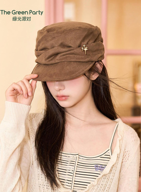 复古褶皱马术报童帽女秋冬显脸小