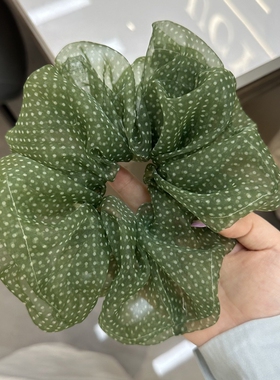 墨绿波点大肠发圈女盘发绳发饰