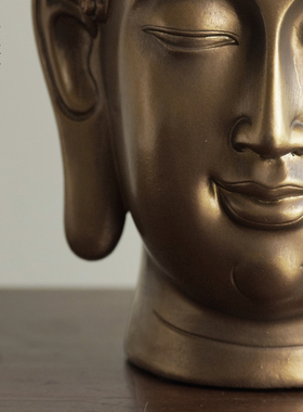 栗石新中式禅意佛像金色佛头摆件
