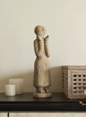 栗石侘寂风抽象粗犷水泥人形摆件