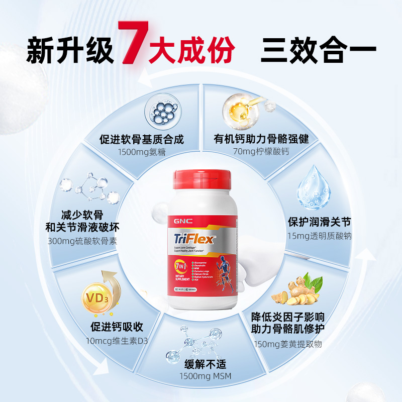 GNC健安喜七合一优骨力盐酸氨糖软骨素关节维骨力160片补钙中老年