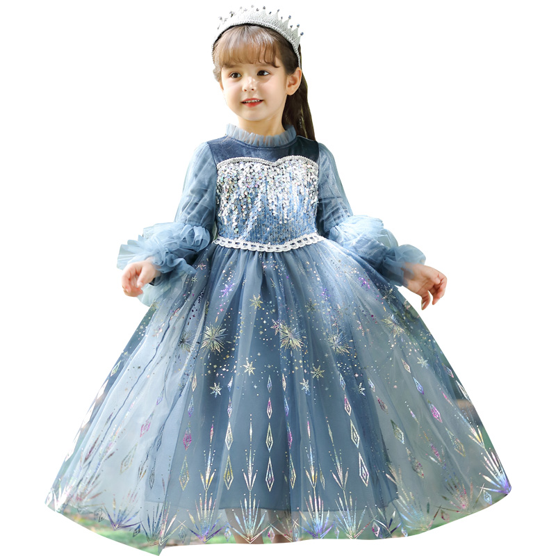 女童艾莎公主裙子2023新款冰雪奇缘爱沙万圣节儿童服装爱莎秋冬季