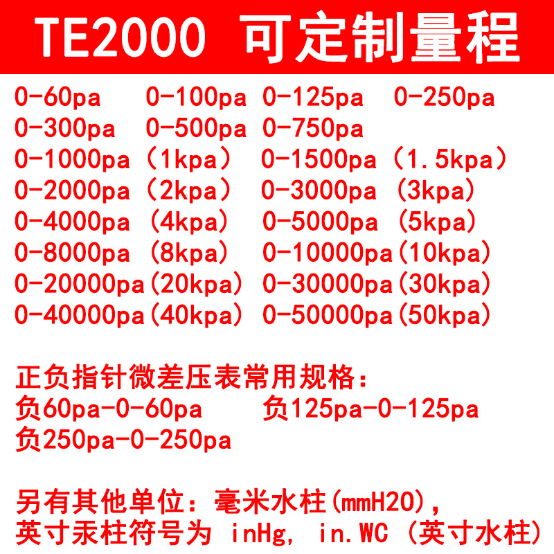 天恩TE2000型压差表差压表微压力表压差计气压计安装盒指针TE5000-图0