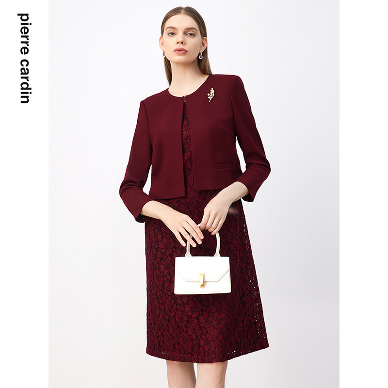 商场同款皮尔卡丹女装连衣裙淑女蕾丝拼接通勤假两件连衣裙,淘宝优惠券,粉丝福利购,淘宝优惠卷