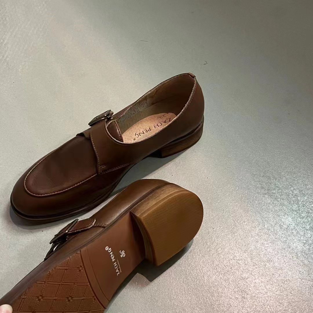 zachpeng2023年新款头层牛皮棕色复古小皮鞋单鞋春秋小众文艺女鞋,淘宝优惠券,粉丝福利购,淘宝优惠卷