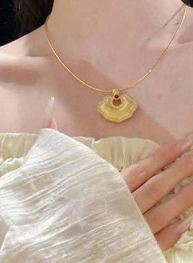 2026轻奢复古新中式金色拉丝祥云锁吊坠项链镶钻精致百搭高级感锁