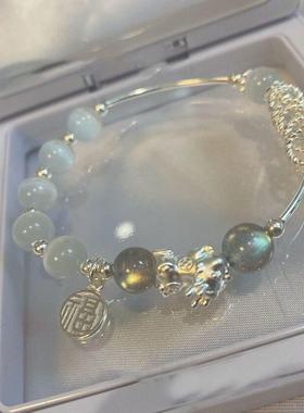 2026猫眼石小貔貅手链女ins小众设计不掉色紫水晶貔貅串珠手串女