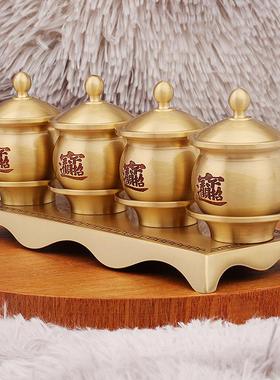 2026黄铜供水杯茶盏佛具用品供奉供佛供净水家用供果三连圣水杯工