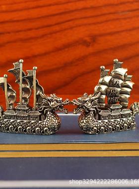 2026纯黄铜一帆风顺龙头船帆客厅小摆件龙舟办公室酒柜装饰工艺品